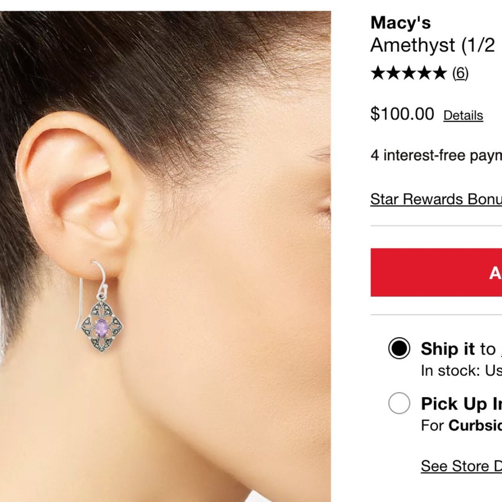 Amethyst (1/2 ct. t.w.) & Marcasite Flower Drop Earrings NWT